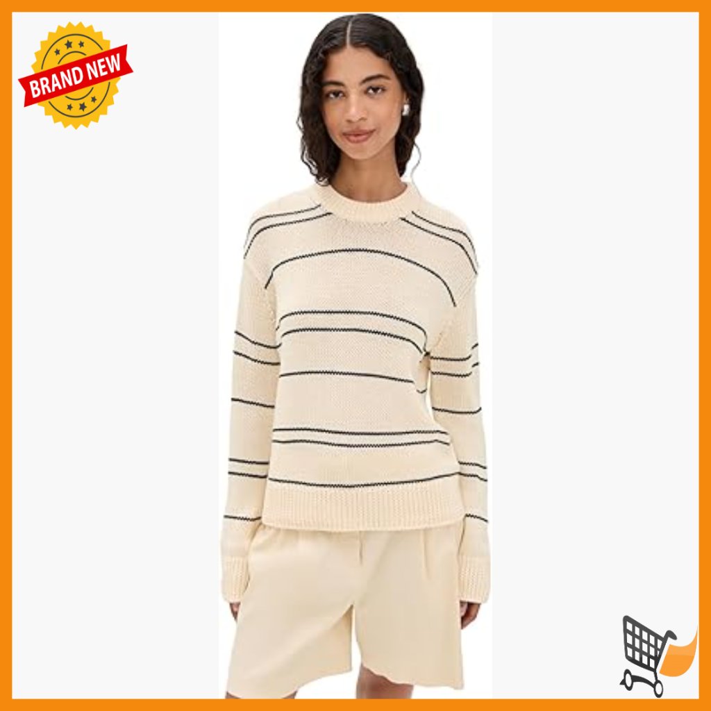 Long Sleeve Wool Blend Pullover Sweater Crew Neck Striped Pattern
